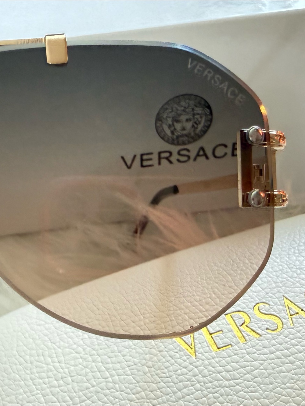 Versace Women's Rimless Gold Sunglasses - Brown Gradient Lenses - Picture 3 of 8